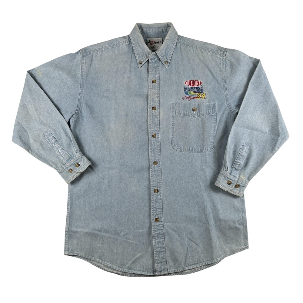 Vintage Chase Authentics Shirt Mens Medium Denim Long Sleeve Nascar Jeff Gordon